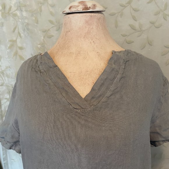 New Francesca Bettini 100% Linen Midi Dress Women's Size 1X Gray Tiered Design - Picture 2 of 13
